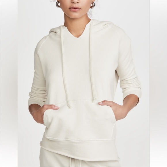 Nili Lotan Janie Distressed Hoodie Sweatshirt Sz Large in chalk